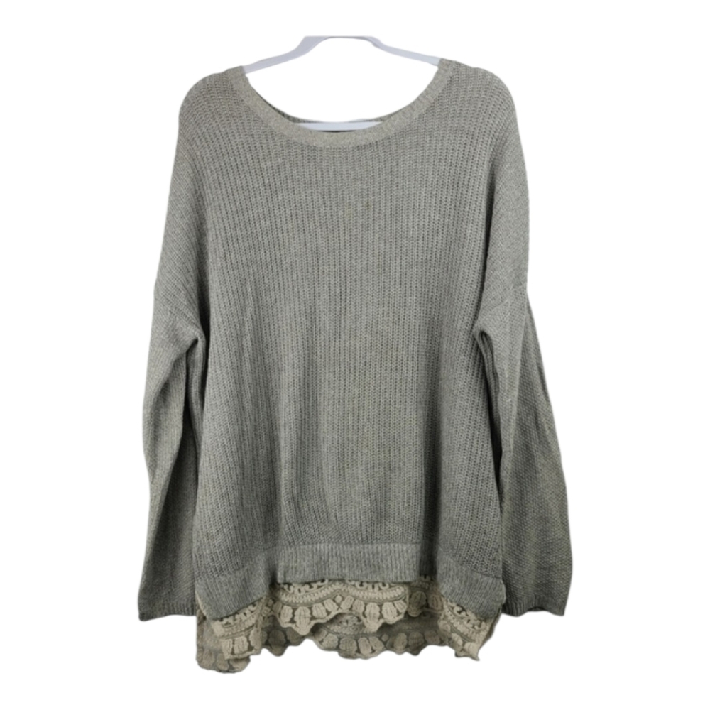 Pins & Needles Urban Outfitters Gray Knit Layered Laxe Trim Sweater Cozy Sz M